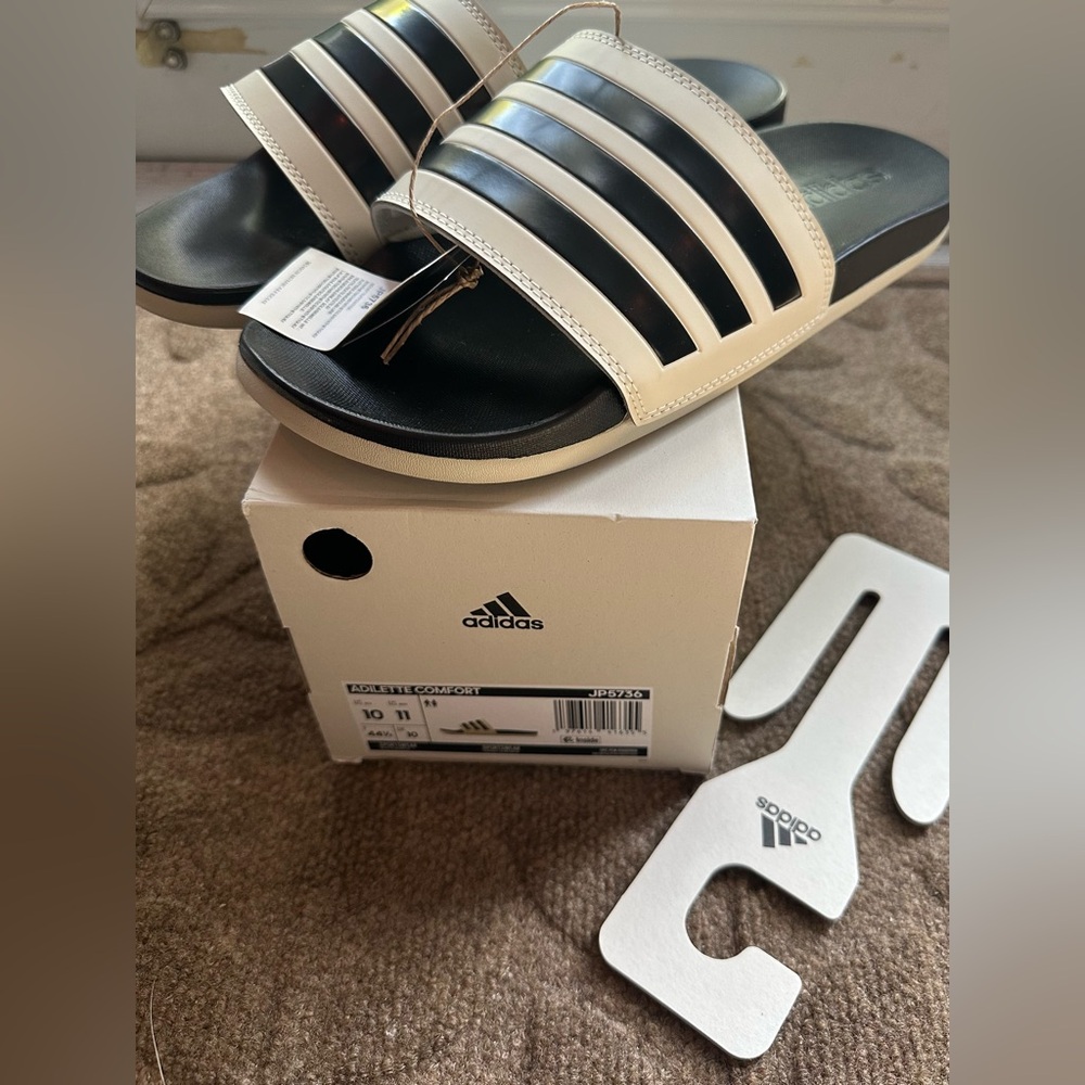 Men’s Adidas Adilette Slides Alumina / Black Size 10 NEW WITH TAGS AND BOX - Picture 11 of 15